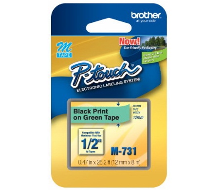 Nhãn Brother M731 Black On Metallic Green P touch M Tape,